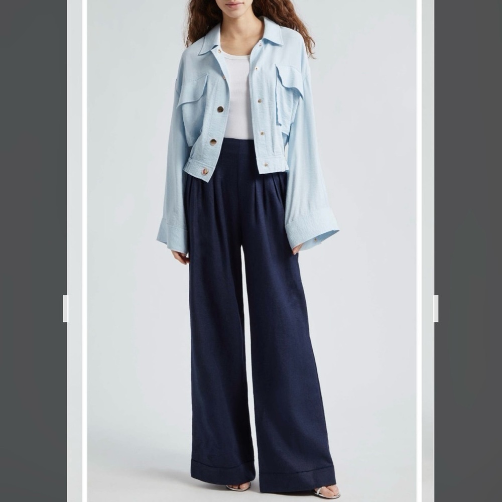 Ramy Brook Dalia Pleated Wide Leg Pants in Spring Navy Size 0 - Picture 2 of 11